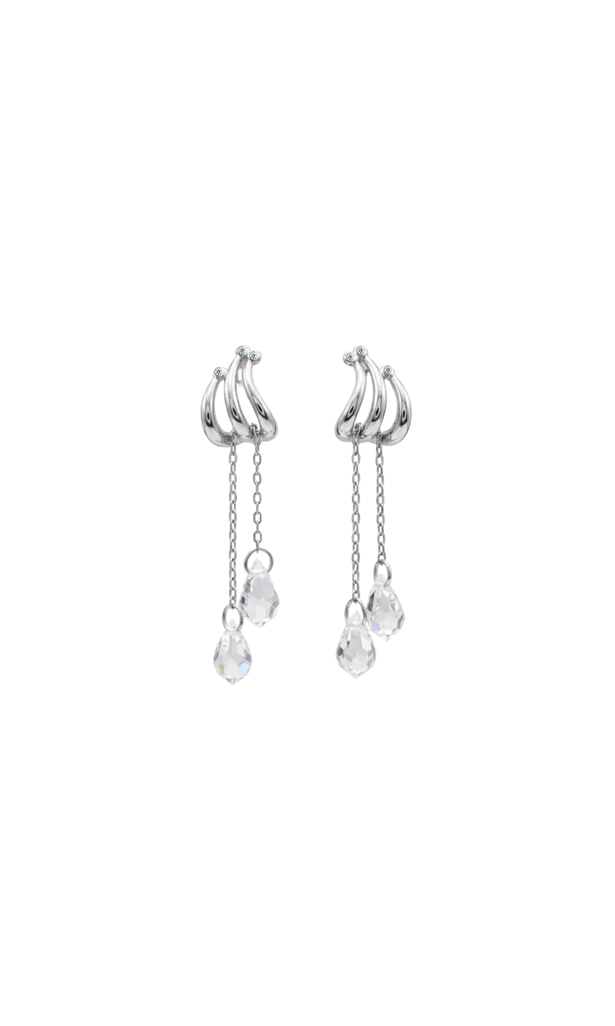 Waterfall Teardrop Crystal Silver Earrings