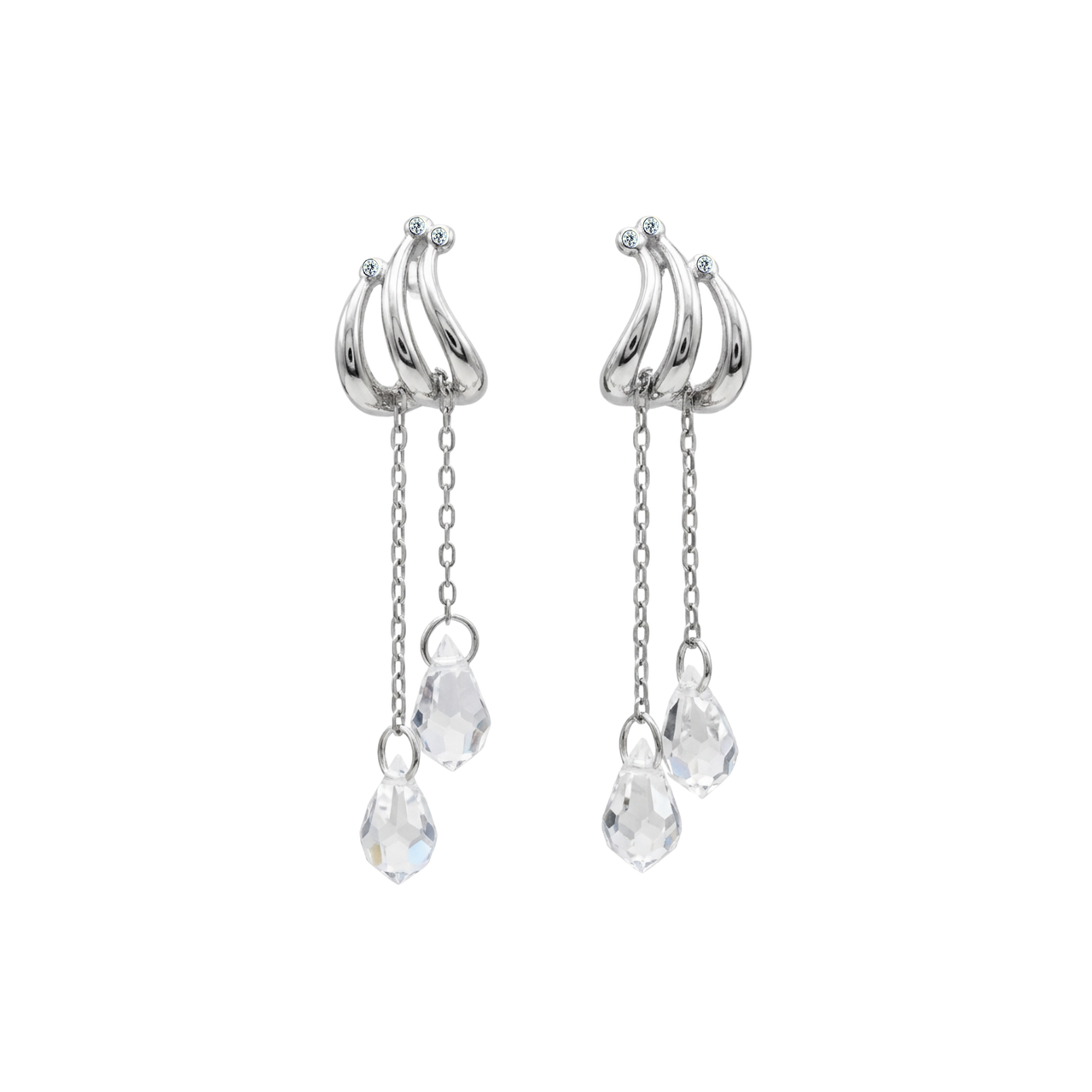 Waterfall Teardrop Crystal Silver Earrings