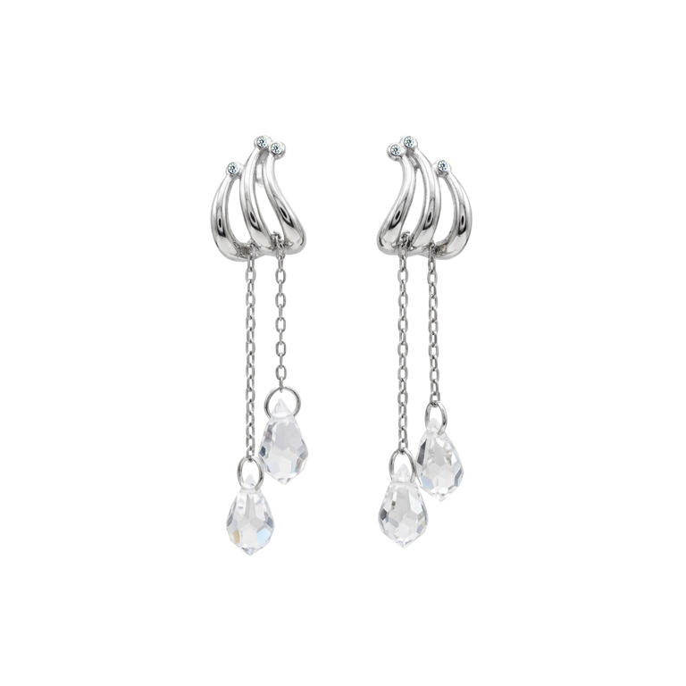 Waterfall Teardrop Crystal Silver Earrings