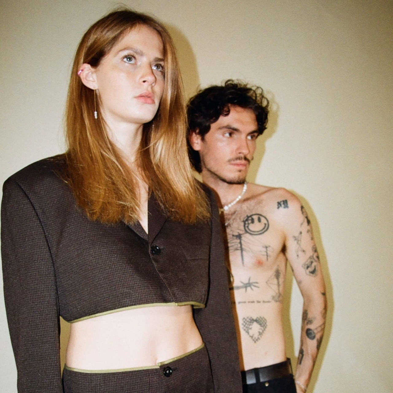 Brown and Green Houndstooth Skirt Set