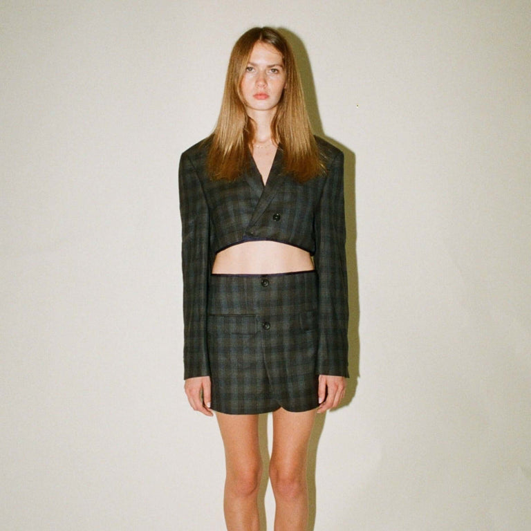 Blue and Grey Checkered Skirt Set