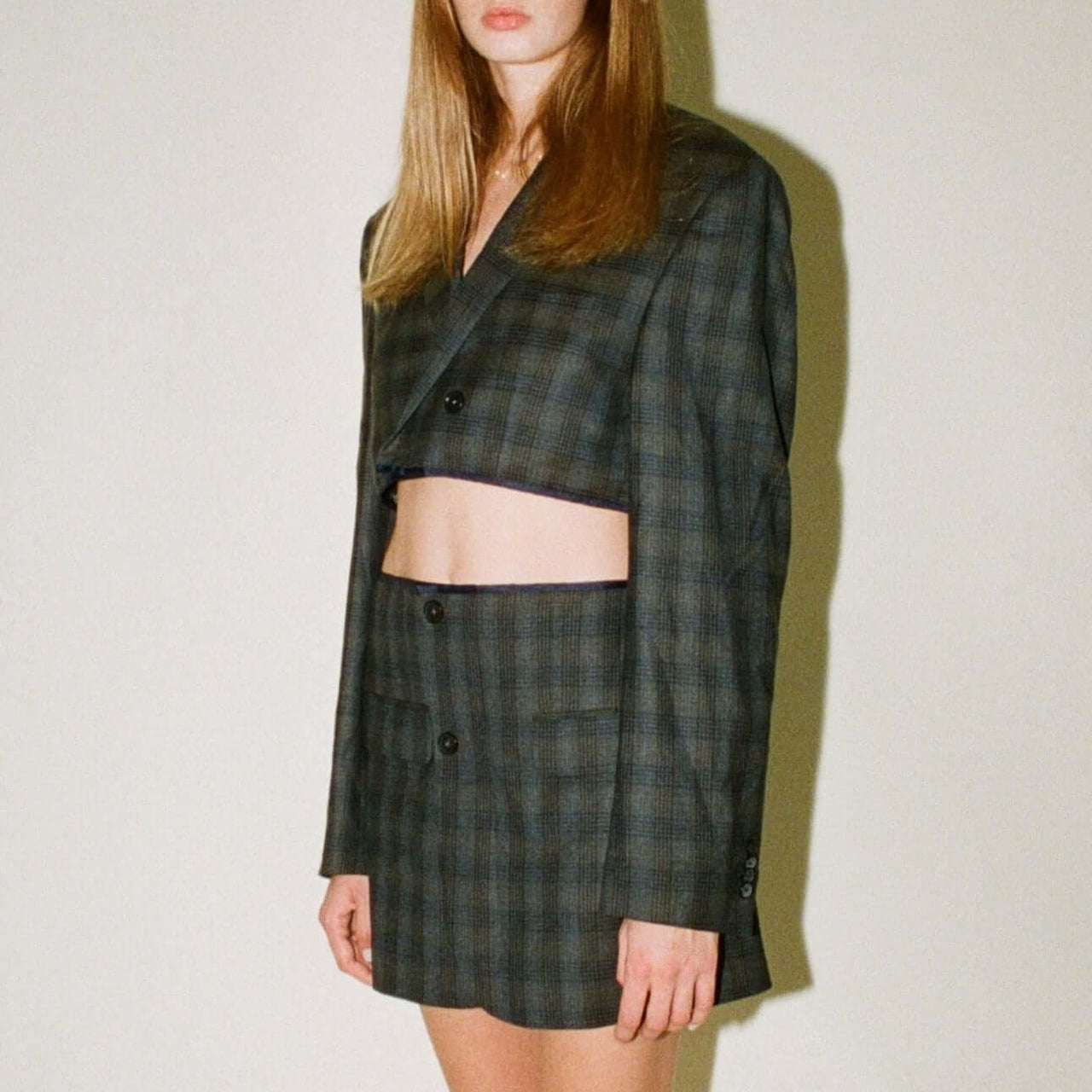 Blue and Grey Checkered Skirt Set