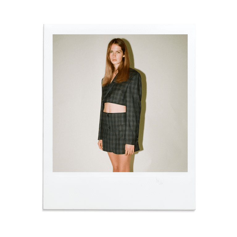 Blue and Grey Checkered Skirt Set