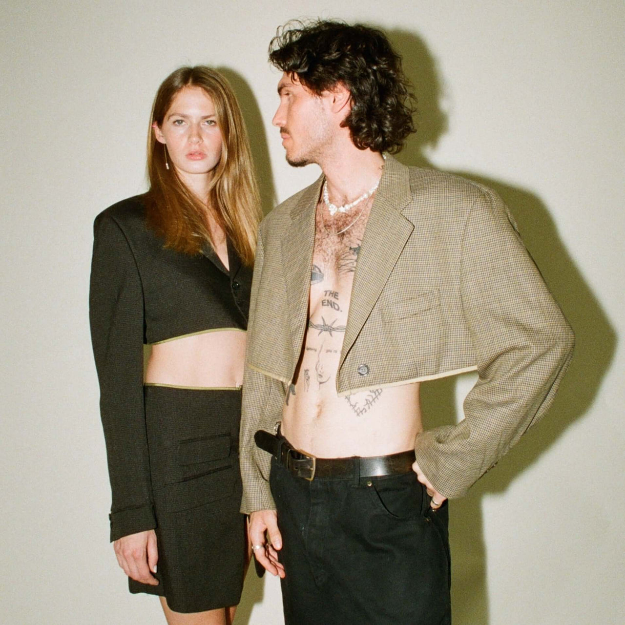 Camel Houndstooth Skirt Set